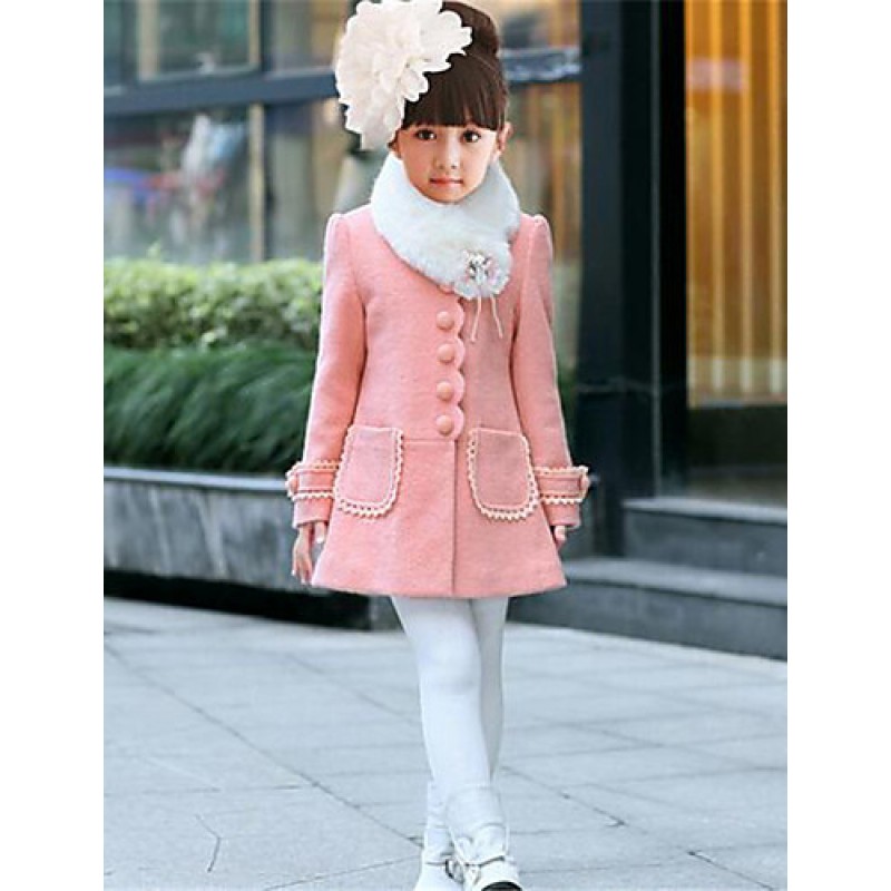 Girl's Casual/Daily Solid Trench Coat,Cotton Winter Pink / Red  